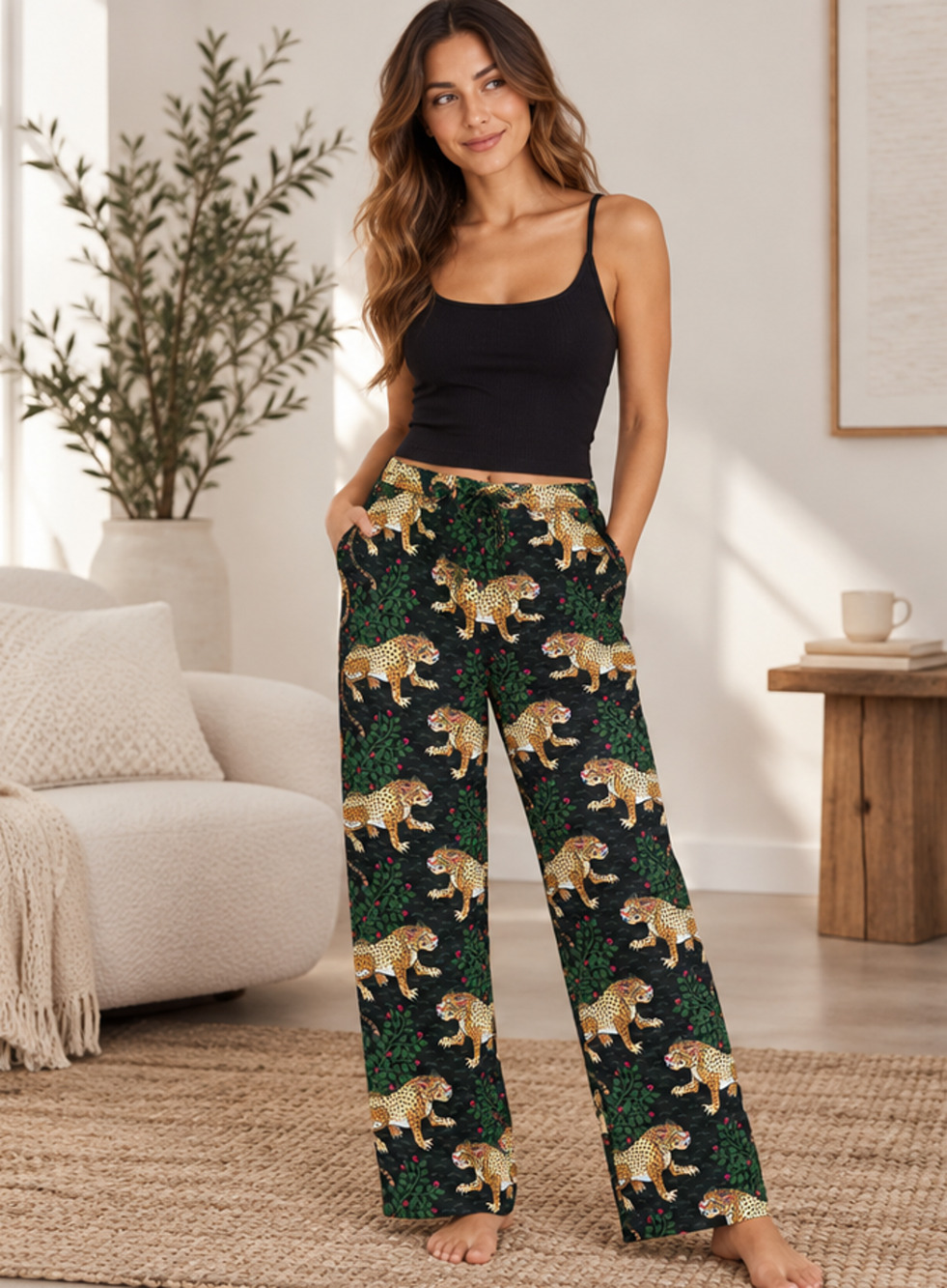 NWT Printfresh Bagheera Leopard Pajama Pants Sz XS Organic Cotton Poplin Lounge